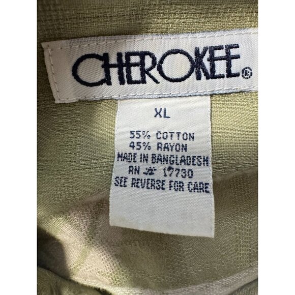 Cherokee XL Mens Green Floral Short Sleeve Button-Up Shirt - Picture 6 of 16